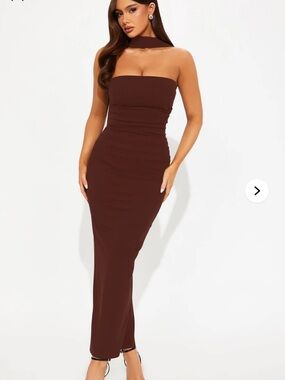 Fashion Nova Strapless Chocolate Brown Maxi Dress with Choker